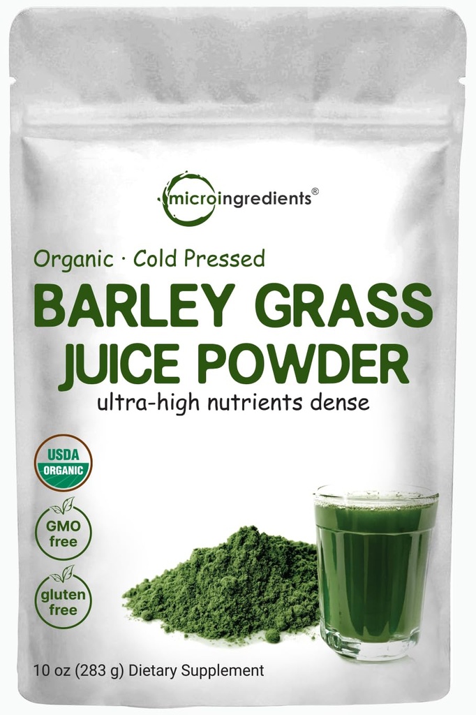 Micro Ingredients Organic Barley Grass Juice Powder, 10 Ounce, Cold Pressed, US Grown, Immune Vitamin, Fibers, Minerals, Antioxidants and Protein, Vegan