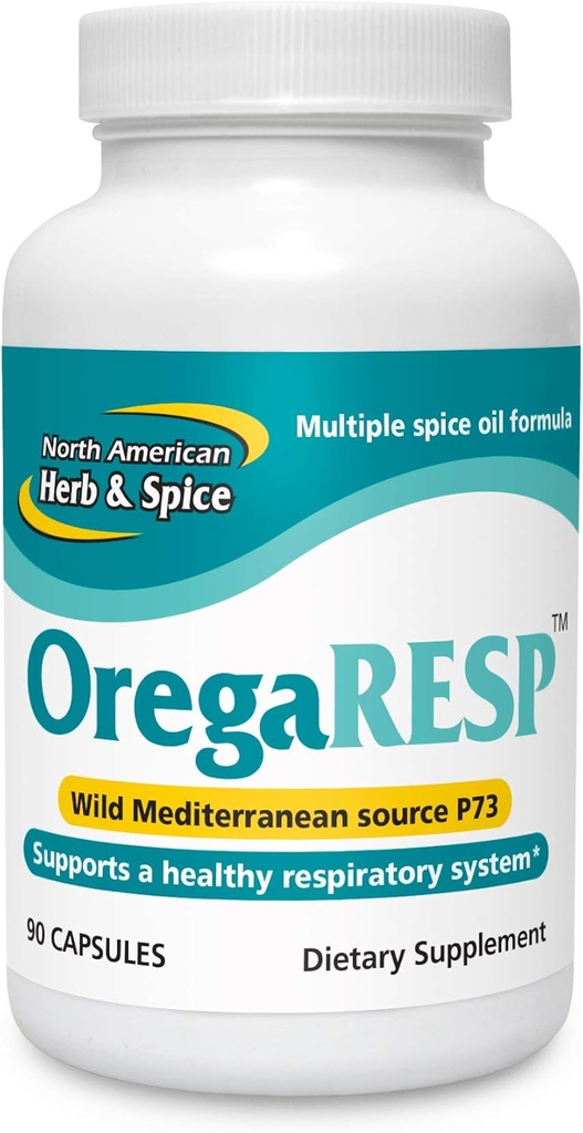 North American Herb & Spice OregaResp - 90 Capsules de Veggie - Santé immunitaire et respiratoire - Cumin, Sage, Oregano Oil - Sans danger pour les enfants et les animaux, non-OGM - 90 Total des portions