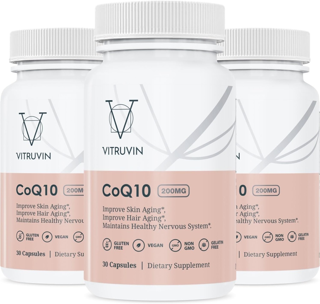 Vitruvin Ubiquinol COQ10 – Coenzyme Q10 Ultra-absorbable, co q 10 Supplément antioxydant pour la santé vasculaire et cardiovasculaire, peau et cheveux sains, vieillissement en santé