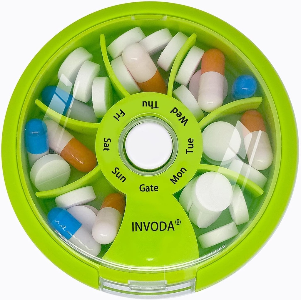 Pill Organizer Small Pill Case 7 Day Portable Travel Pill Box Cut Daily Pill Container for Medicine Fish Oil Complements Vitamine Case (Green)