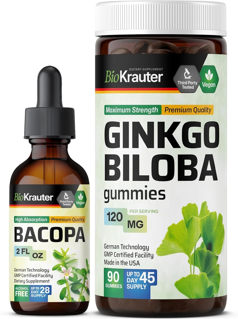 BIO KRAUTER Bacopa Teinture 2 Fl. Oz. & Ginkgo Biloba 90 Gommies
