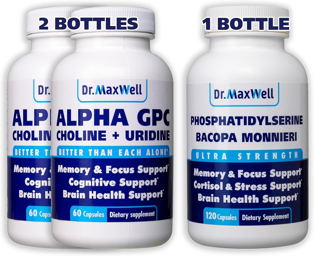 Alpha GPC & Uridine 2X 60 Capsules + Phosphatidylsérine & Bacopa 1x 120 Capsules, 2 mois