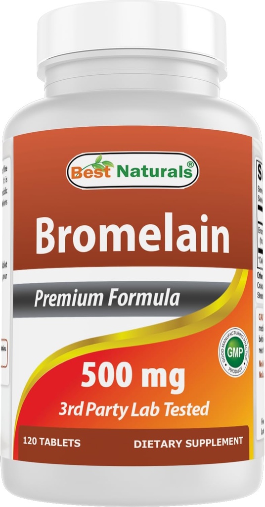 Best Naturals Bromelain Proteolytic Enzymes Digestive Suppléments, 500 mg, 120 comprimés - soutient la digestion saine, la santé articulaire, l'absorption des nutriments