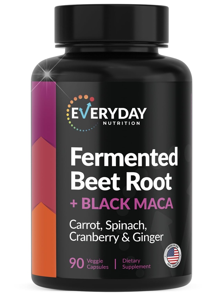 Racine de betterave fermentée biologique, Maca noire, carottes, épinards, canneberges, gingembre