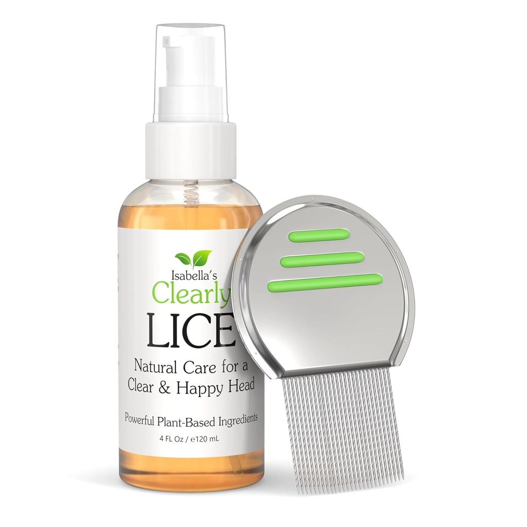 Isabella's clairement LICE, mélange d'huiles naturelles et essentielles.Huile de pétoncle non toxique pour le lice et les nichons avec peigne à nit métallique (inclus)