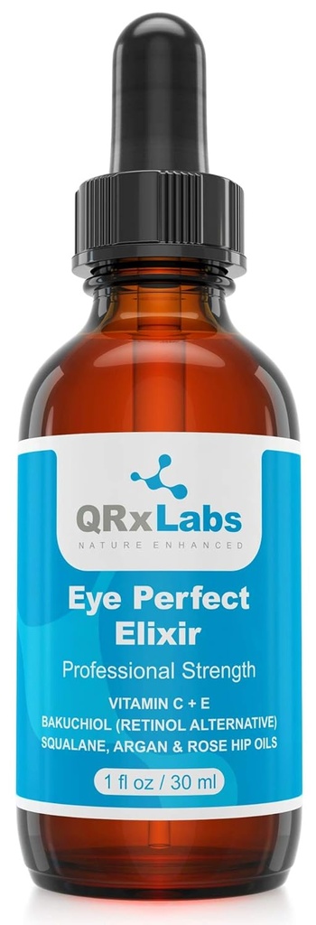 Eye Perfect Elixir - Avec Bakouchiol (Retinol Alternative), Huiles d'argan pur et de rose-hip, Squalane, Vitamine C & E - Meilleur sérum de traitement anti-âge pour les sacs, puffines, rides, pieds de crow