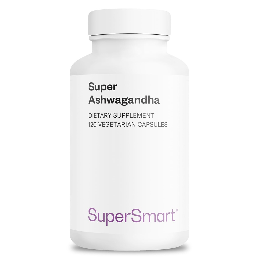 SuperSmart Super Ashwagandha 600mg par jour (breveté) - KSM-66 Ashwagandha - haute puissance 5% Withanolides - Sans OGM et sans gluten - 120 capsules végétariennes