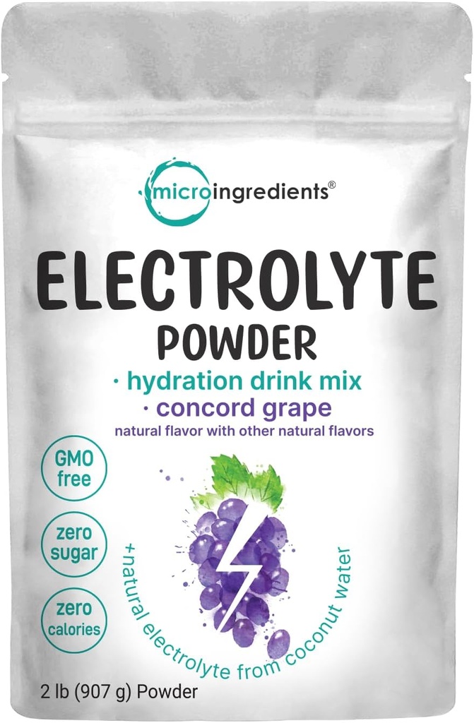 Micro Ingredients Hydration Electrolyte Powder, 2 lb (139 Servings) | Concord Grape Flavor | High Potassium (1,000mg) + Coconut Water | No Sugar, Keto Friendly | Non-GMO