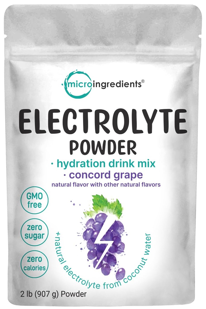 Micro Ingredients Hydration Electrolyte Powder, 2 lb (139 Servings) | Concord Grape Flavor | High Potassium (1,000mg) + Coconut Water | No Sugar, Keto Friendly | Non-GMO