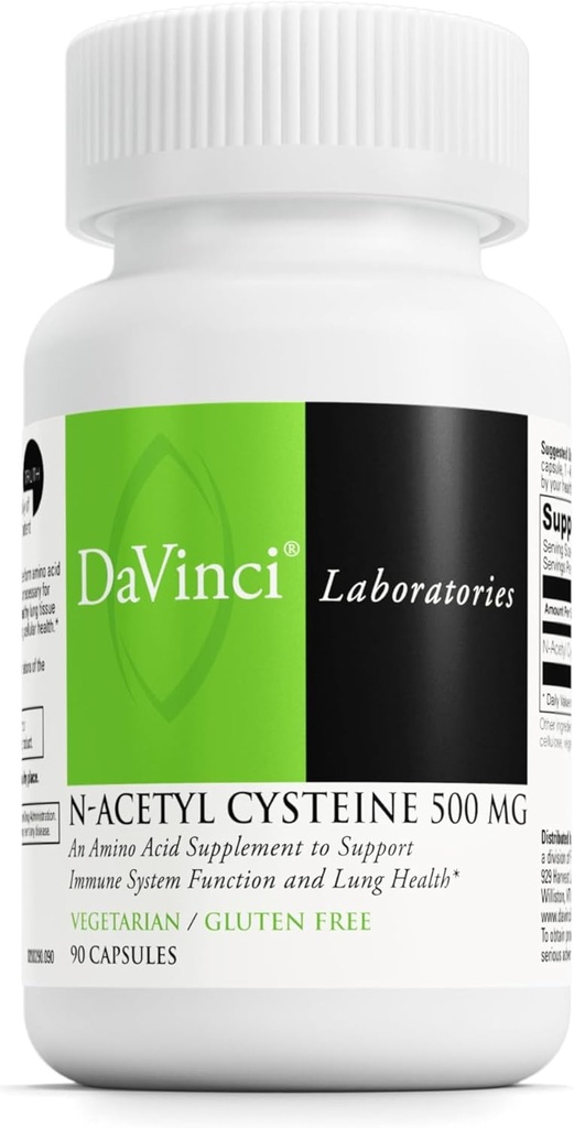 Laboratoires DAVINCI - N-acétyl Cystéine 500 mg - un supplément acide amino pour soutenir la fonction du système immunitaire et la santé pulmonaire - Végétarien, sans gluten - 90 capsules