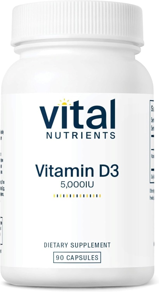 Éléments nutritifs vitaux Vitamine D 5000 UI de supplément Vitamine D3 d'os, de dents, de muscles sains* de fonctions cellulaires et immunitaires d'absorption de calcium de 90 capsules de gluten, de lait et de soja