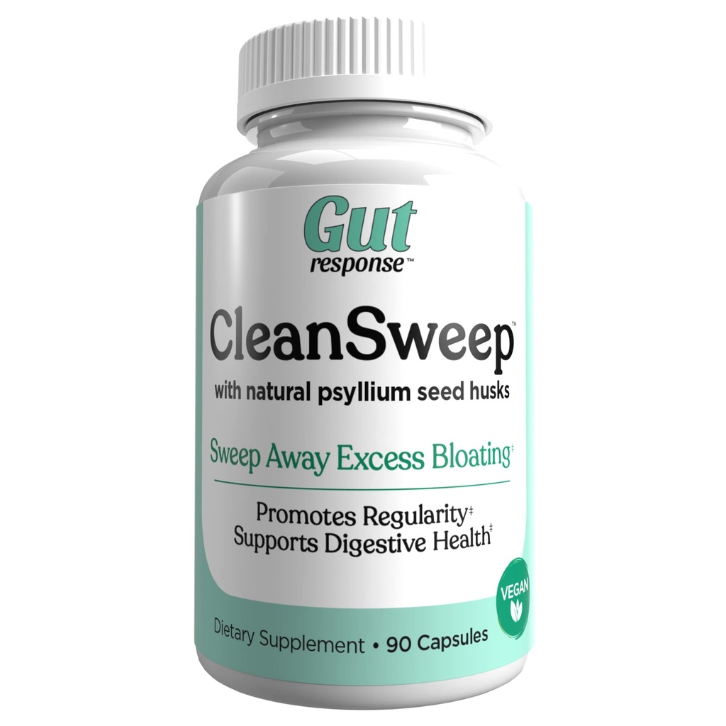 Gut Response CleanSweep Capsules, Supports Healthy Bowel Movements, Digestive Health Support, Promotes Regularity, Natural Psyllium Seed Husk, Daily Fiber Supplement, 90 Capsules, 90 Servings
