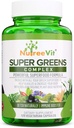 SuperGreens - Spiruline, Chlorella, Blégrass + Plus - Mélange vert emballé en nutriments