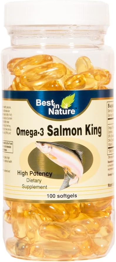 Omega-3 Salmon King Fish Oil 1000mg 100softgels - haute puissance EPA/DHA. Omega-3 Acides gras