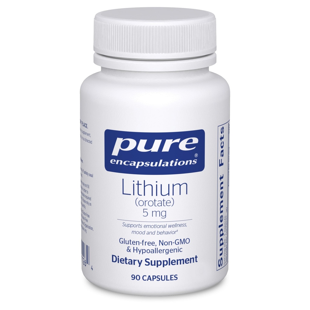 Encapsulations pures Orotate de lithium 5 mg - Supplément de soutien cérébral - avec N-acétyl-L-Cysteine (NAC) pour la mémoire et le comportement cérébral* - Sans gluten et sans OGM - 90 capsules