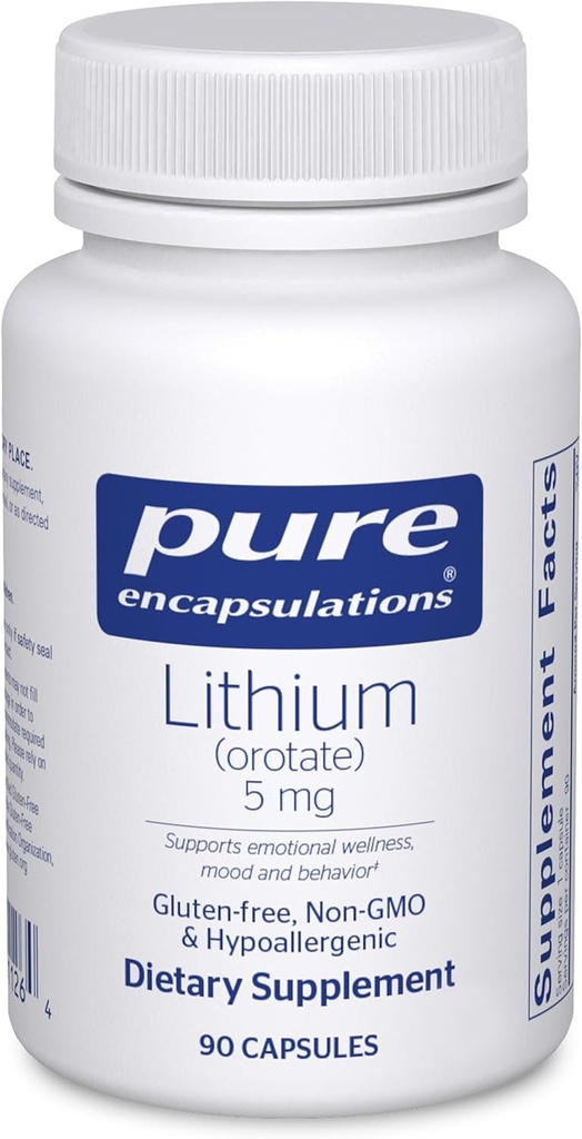 Encapsulations pures Orotate de lithium 5 mg - Supplément de soutien cérébral - avec N-acétyl-L-Cysteine (NAC) pour la mémoire et le comportement cérébral* - Sans gluten et sans OGM - 90 capsules