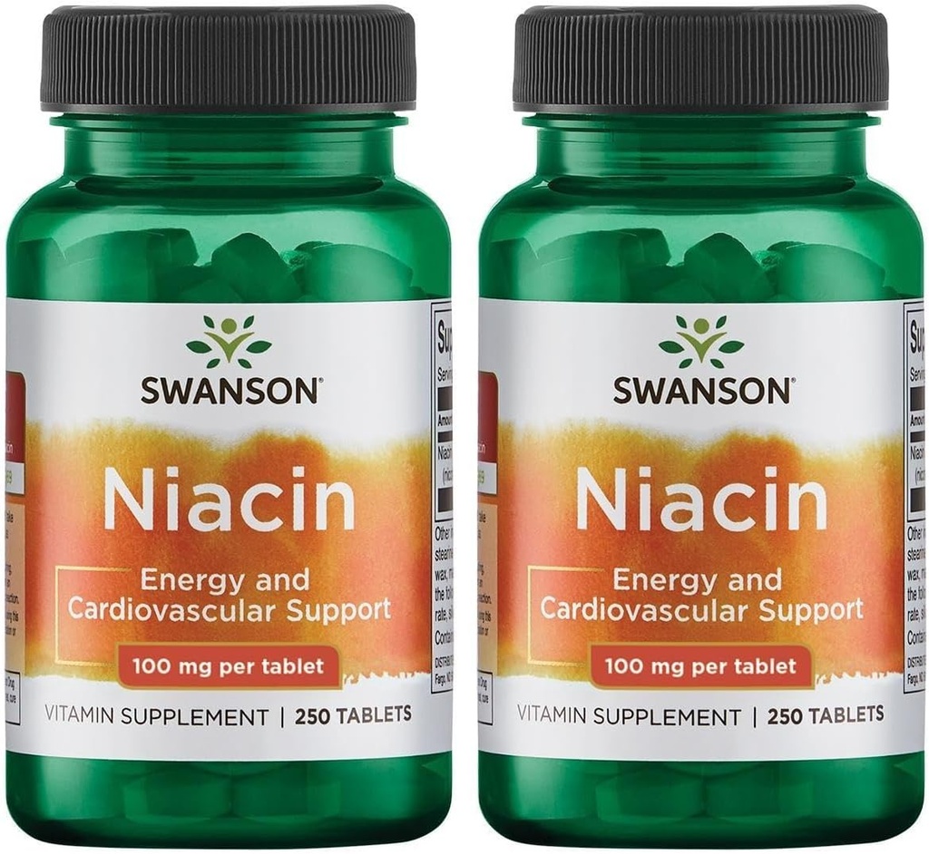 Swanson Niacine (Vitamine B3) - Supplément de vitamine appuyant la santé cardiaque et le métabolisme des glucides - favorise la production d'énergie naturelle - (2 pack)