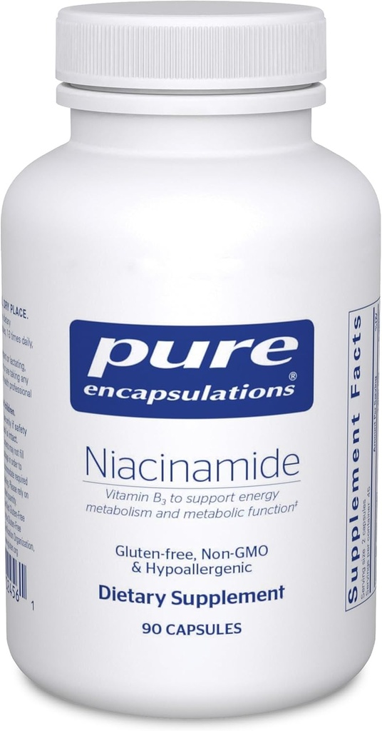 Encapsulations pures Niacinamide , supplément de vitamine B3 pour soutenir le métabolisme de l'énergie, la mobilité articulaire et la fonction métabolique* , 90 capsules