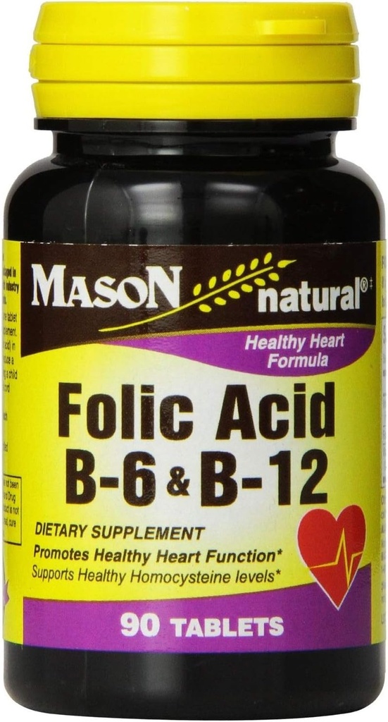Acide folique naturel Mason, comprimés B-6 et B-12 90 ea (paquet de 2)
