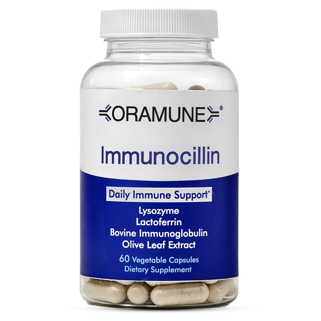 ImmunoCillin Immune Support Supplement with Lactoferrin, Lysozyme, Bovine Immunoglobulin & Olive Leaf Extract – Supports Immune Defense, Strengthens Cellular Function for Adults – 60 Capsules