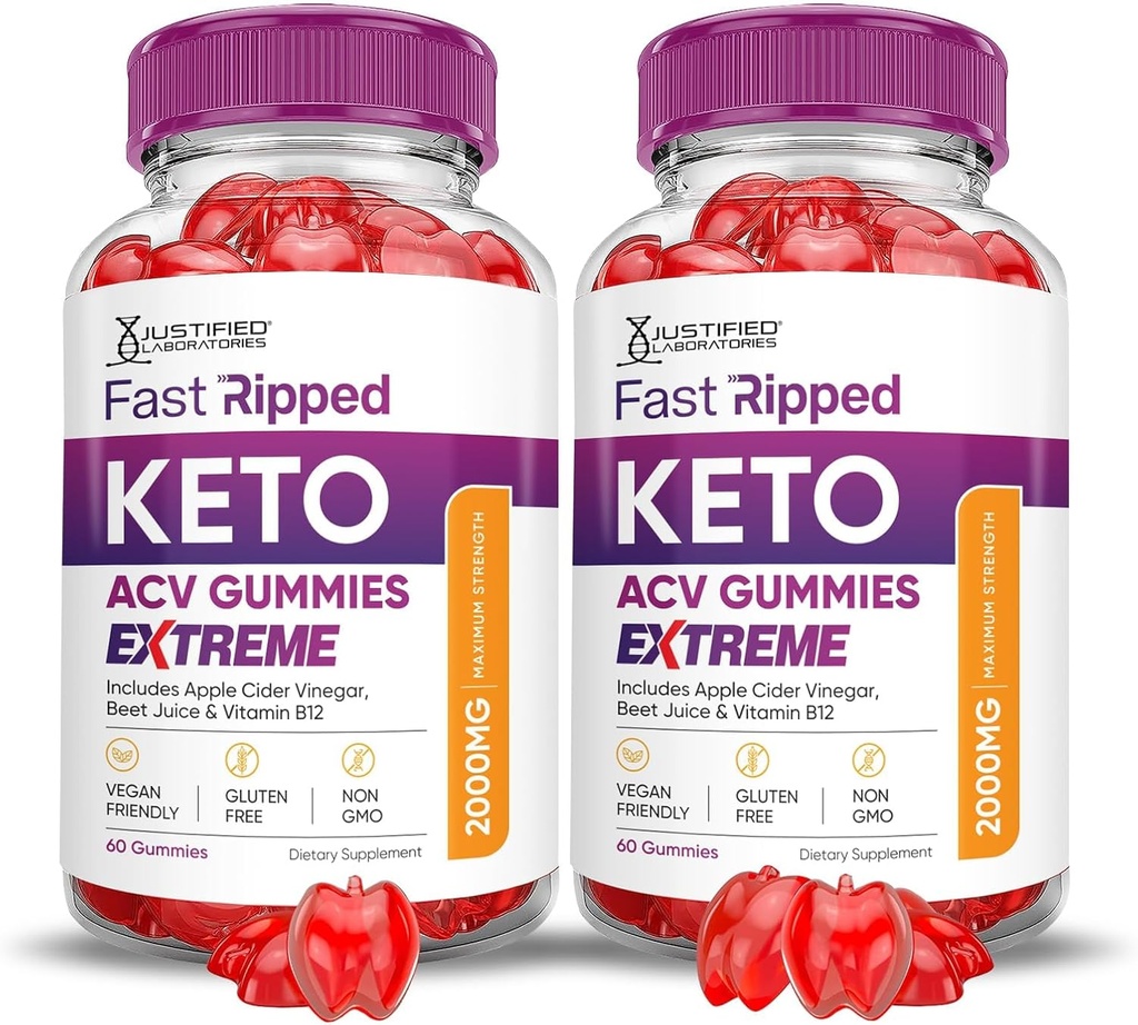 Justified Laboratories (2 Pack Fast Ripped Keto ACV Gummies Extreme 2000MG Fast Ripped Keto Gummies Apple Cider Vinegar Formulated with Pomegranate Beet Juice Powder B12 Vegan Non GMO 120 Gummys
