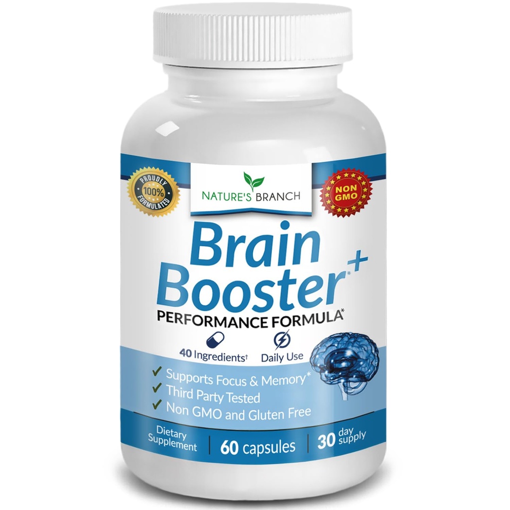 Supplément de booster de cerveau 40-en-1 pour focus, mémoire, clarté, énergie.