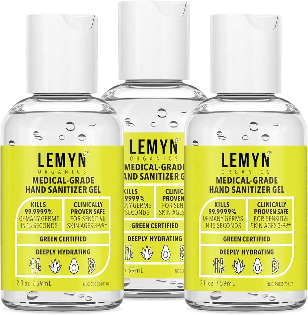Gel d'assainissement des mains de qualité médicale - 97% ORGANIQUE - 2 FL.OZ. EMBALLAGE DE 3