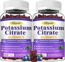 2 paquets de Gummées de Citrate de Potassium, Supplément de Potassium pour la santé musculaire, le soulagement des crampes des jambes et l'équilibre électrolytique, végétalien, non-OGM, sans gluten, saveur de bleuet, 120 comte