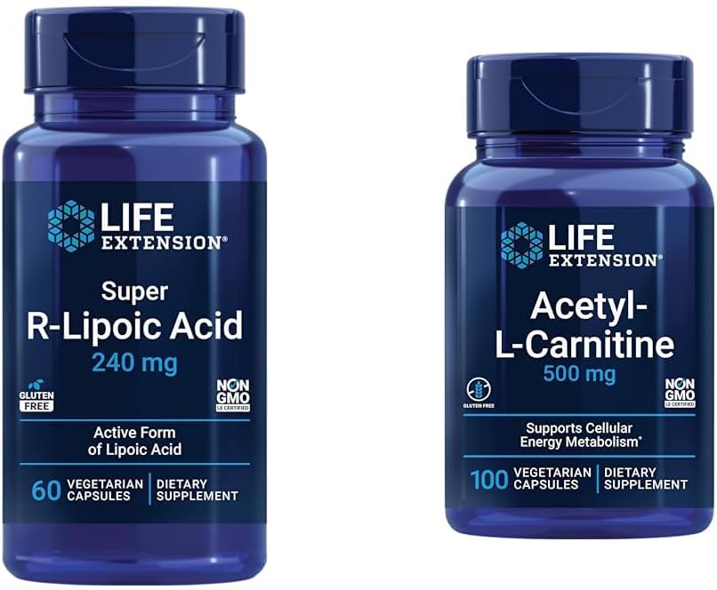Life Extension Super R-Lipoic Acid 240mg and Acetyl-L-Carnitine 100 Capsules - Cellular Energy and Brain Health