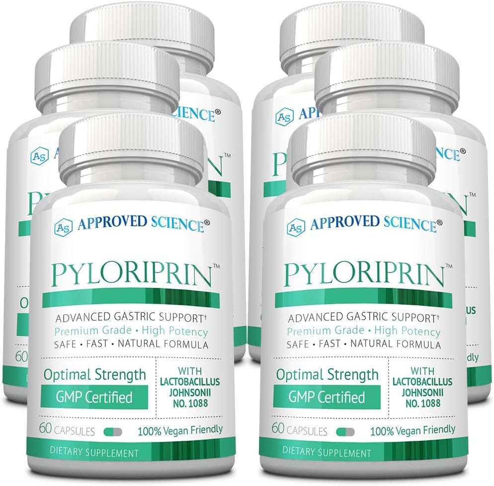 Pyloriprine scientifique approuvée - Soutien digestif avancé pour un stomach sain - Zinc L-Carnosine, Probiotique, Broccoli Sprout, L'alcool déglycyrrhisé - 360 capsules - six mois d'approvisionnement - végétalien