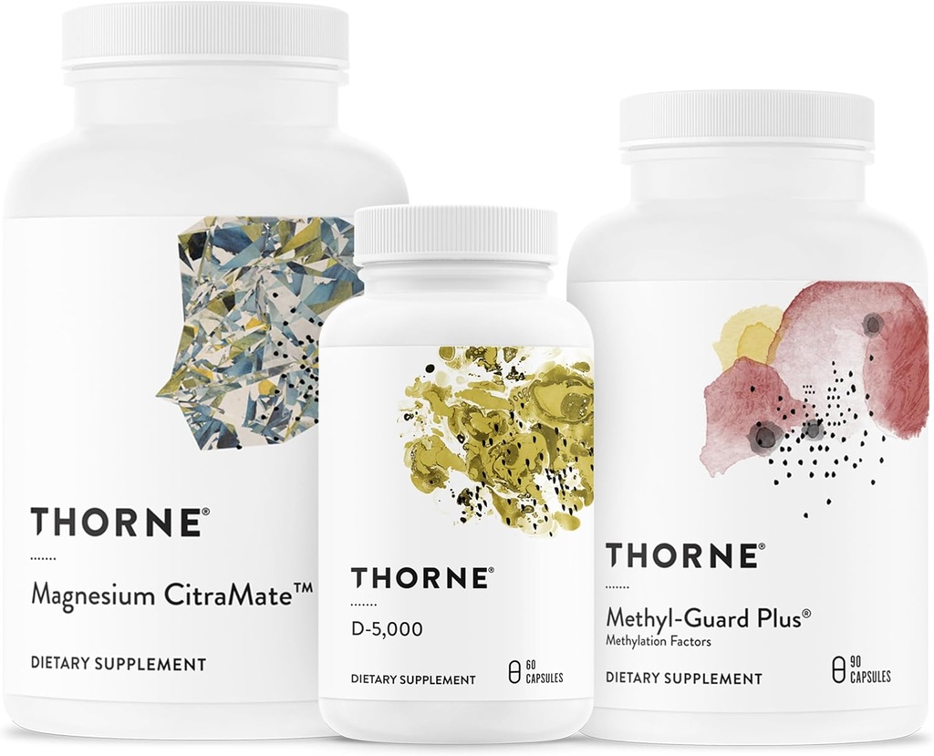 THORNE - Trio de bien-être essentiel - Support de méthylation + CitraMate de magnésium + portions de vitamine D-5000-60