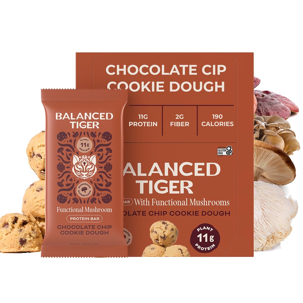Bio Functional Mushroom Vegan Protein Bars (Fabriqué aux États-Unis) Pleine Dose (1500mg) Lions Mane, Chaga, Reishi & Cordyceps Bars de protéines végétales avec/ Adaptogènes et Superfoods