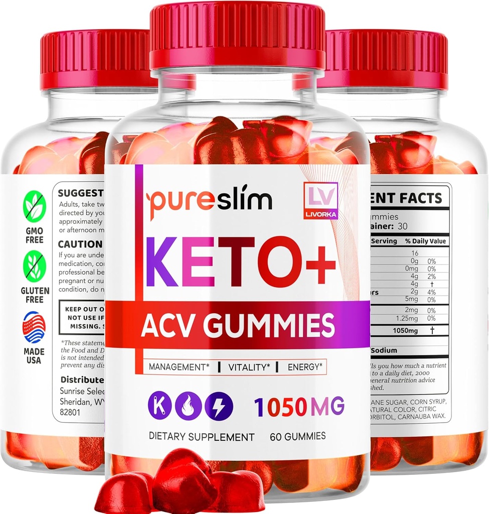 3 Pack - PureSlim KetoACV Gummies 1050MG, Supplément Formule avancée, 180 Gummies pendant 3 mois