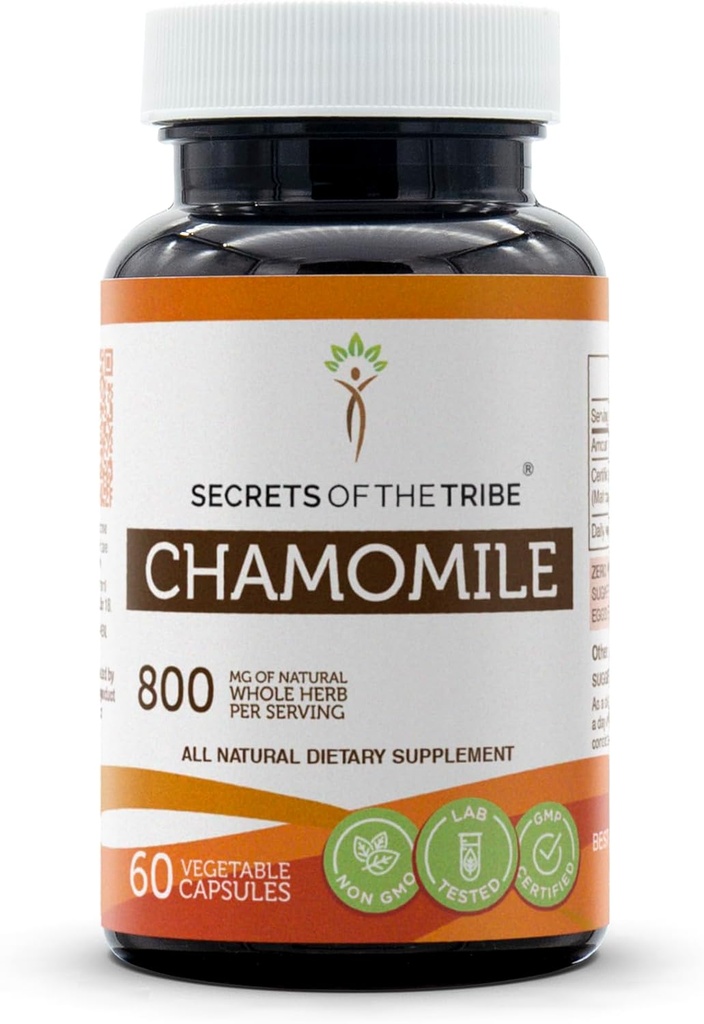 Secrets of the Tribe Chamomile 60 Capsules, 800 mg, Chamomile (Matricaria Recutita) Dried Flower (60 Capsules)