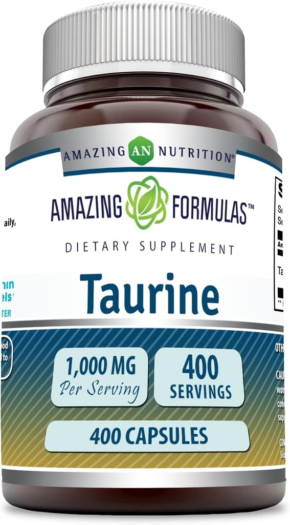 Formules étonnantes Taurine 1000mg Capsules Amino Acid Supplement (Acide Amino) Non-GMO (Gluten Free) Fabriqué aux États-Unis (400 Nombre)