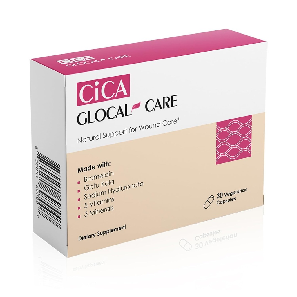 Cica GlocalCare – Supplément de guérison des plaies prouvées cliniquement - Aide à la cicatrice et soutien à la récupération - Aide à la réparation de la peau et des tissus pour la chirurgie, les blessures, le traitement des cicatrices et les bleus (30 capsules)