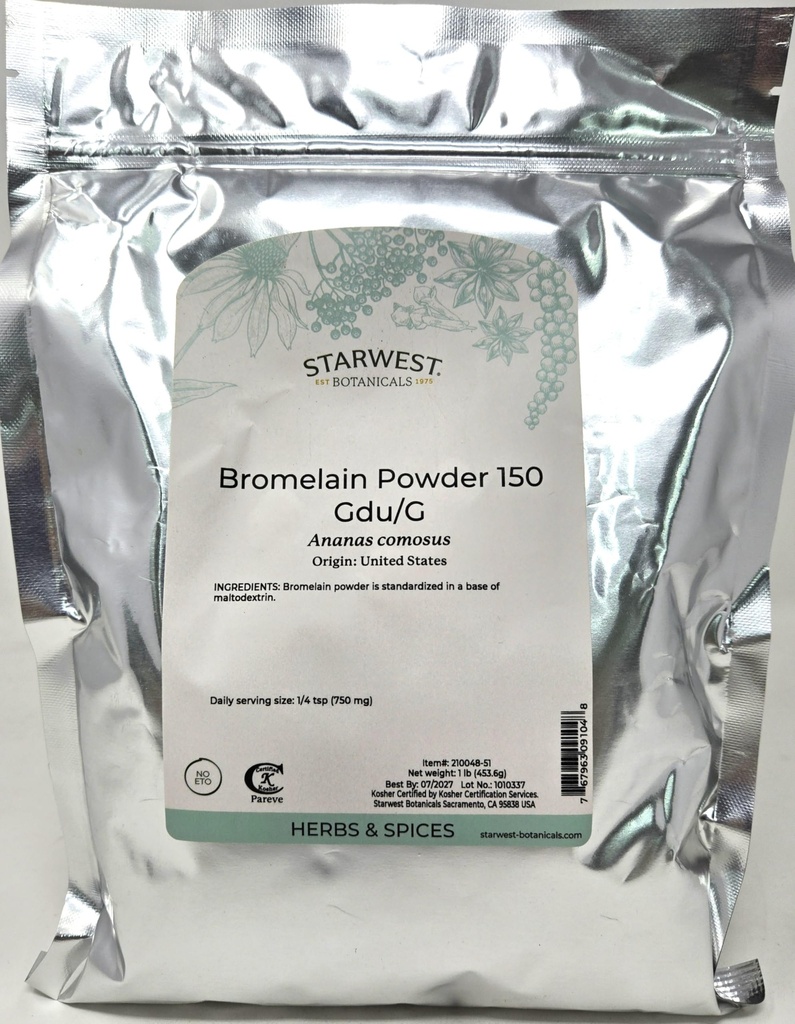 Poudre de bromelain 150gdu - Ananas comosus, 1 lb, (Starwest Botanicals)