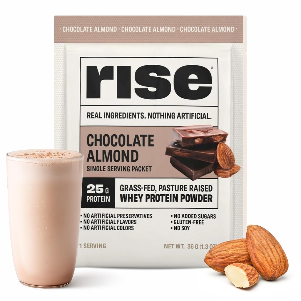 Poudre de protéines de lactosérum - Échantillon d'amandes de chocolat de 25g de protéines Pas d'arômes artificiels, de couleurs ou de conservateurs - Sans sucre, sans gluten, sans soja (servis simple)