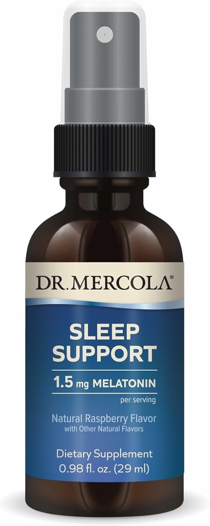 Dr Mercola Sleep Support with Melatonine Spray - Supports Sleep Reposful - Non-OGM, sans gluten et sans soja - Arôme de framboise naturelle - 0,98 fl oz (35 portions)