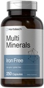 Horbäach Multi Minerals Supplément de 250 capsules sans fer Complexe minéral quotidien pour hommes et femmes