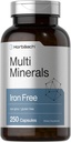 Horbäach Multi Minerals Supplément de 250 capsules sans fer Complexe minéral quotidien pour hommes et femmes