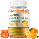 Gommies de zinc de magnésium de calcium avec vitamine D3 et K2 - Gommies de calcium sans sucre pour les femmes et les hommes - Soutien osseux et immunitaire - Non-OGM, Sans gluten, Aromatisé orange - 60 Gommies