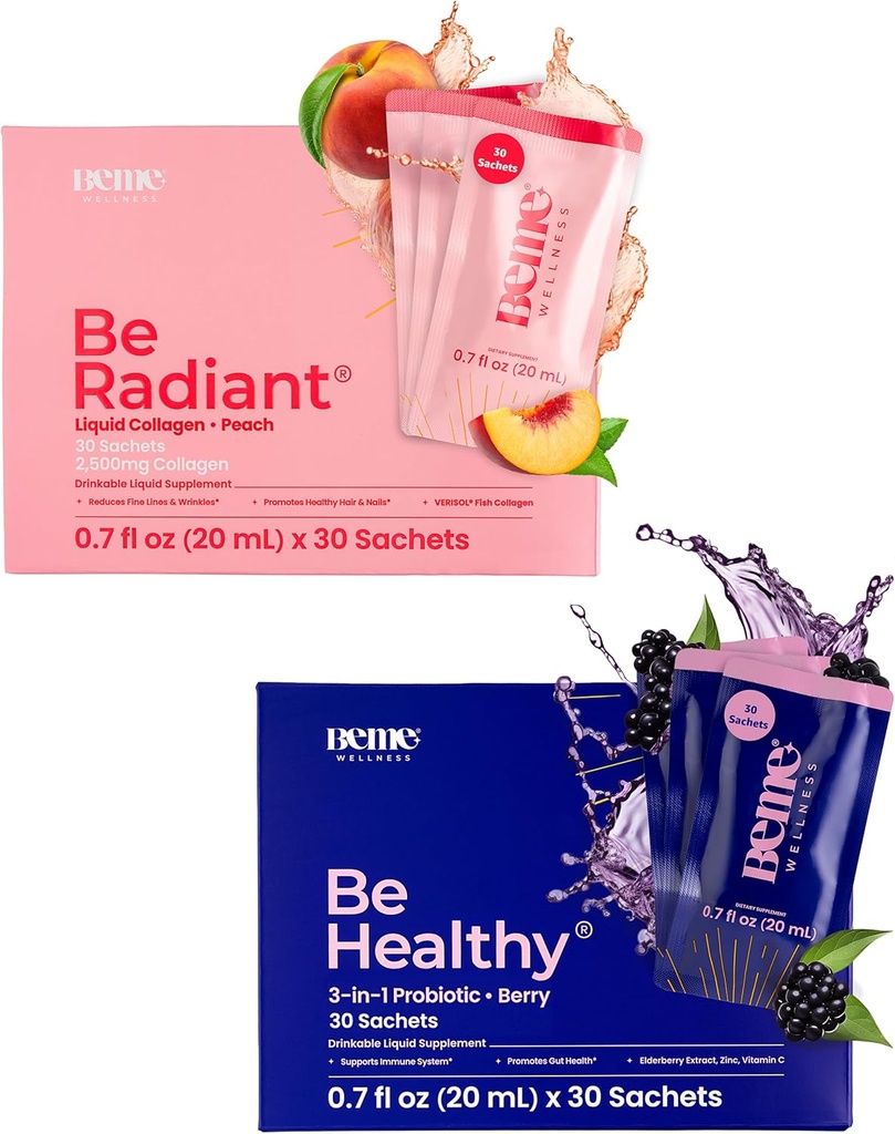 BeMe BeRadiant & BeHealthy Bundle - Collagène liquide et suppléments probiotiques liquides