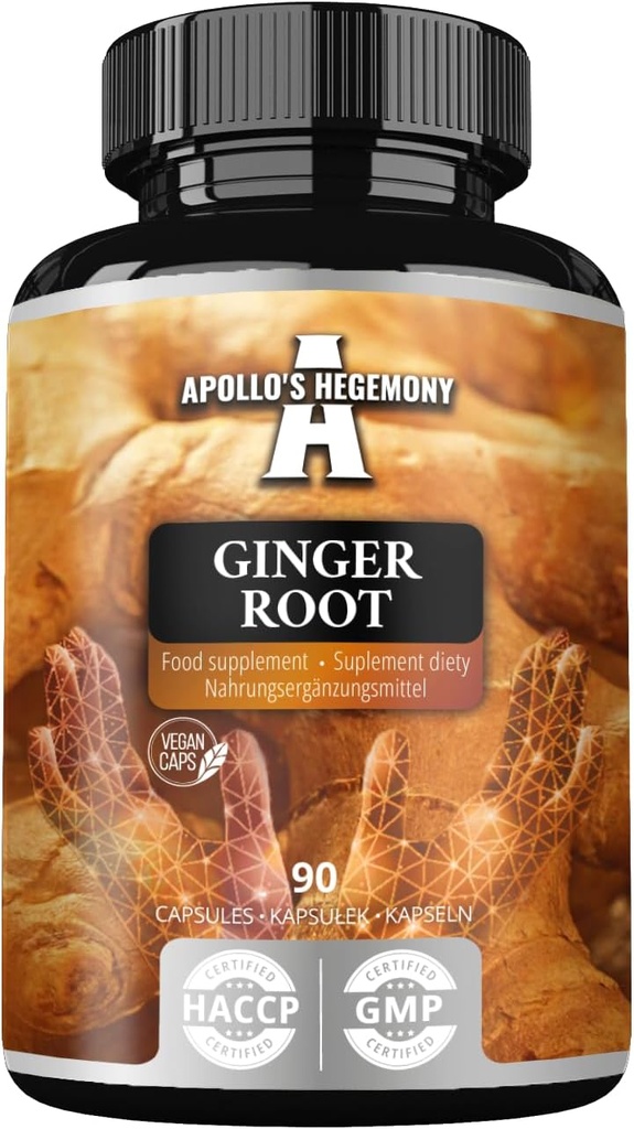 APOLLO'S HEGEMONY Ginger Root 500 mg, extrait contient 5% de gingerols, 90 capsules végétaliennes, 3 mois d'approvisionnement, suppléments à base de plantes de ginger pour le confort digestif et le soutien immunitaire