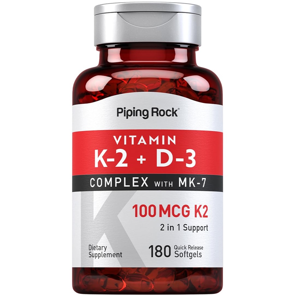 Piping Rock Vitamine K2 D3 Supplément de 100 mcg de softgels 180 Complexe avec MK7