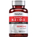 Piping Rock Vitamine K2 D3 Supplément de 100 mcg de softgels 180 Complexe avec MK7