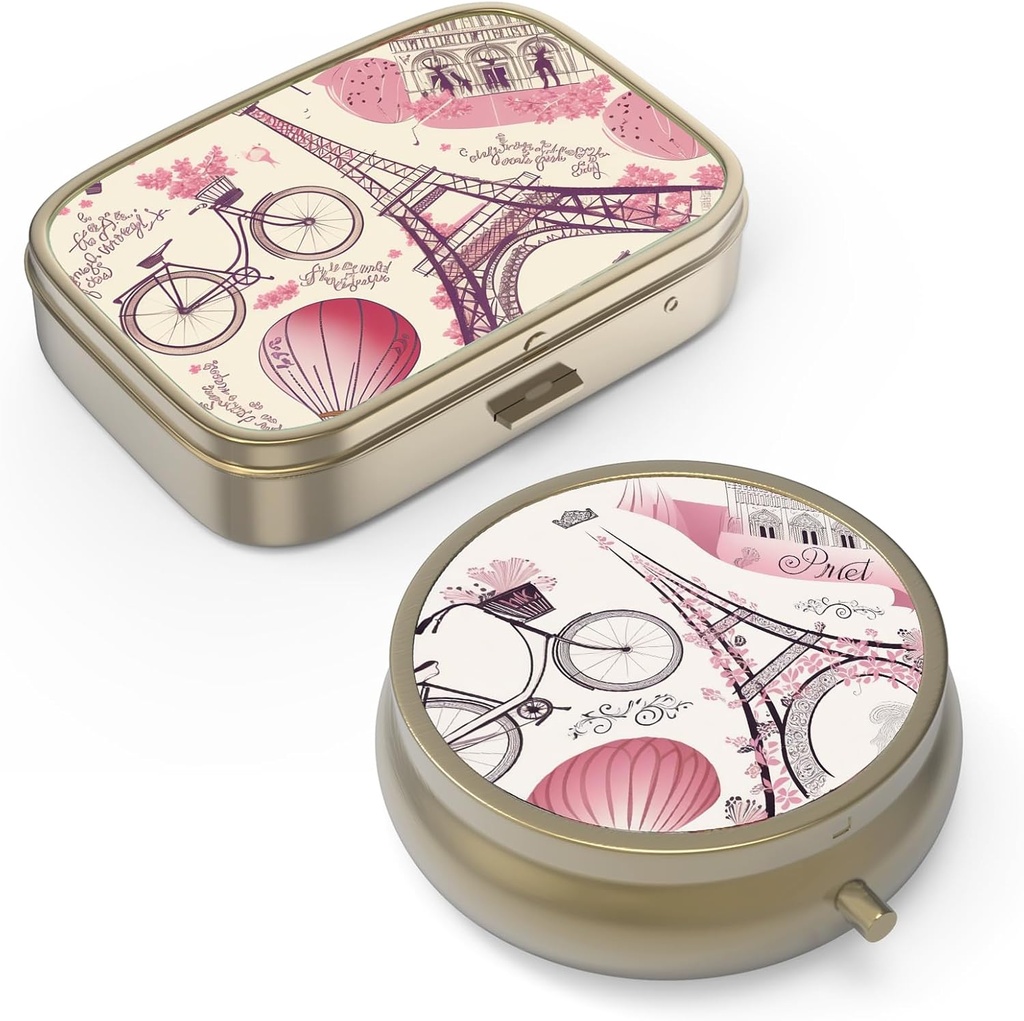 Pill Case Pill Box with Mirror Retro Small Pill Case for Purse or Pocket Bronze Pill Box or Vitamines, Huile de poisson, Suppléments, Pill Containe Travel Gifts(2PCS)