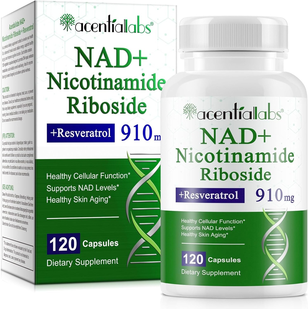 NAD Nicotinamide Riboside Resveratrol 900mg - Supplément NAD avec Resveratrol Supplément pour Anti-Aging, Énergie Cellulaire, Réparateur ADN