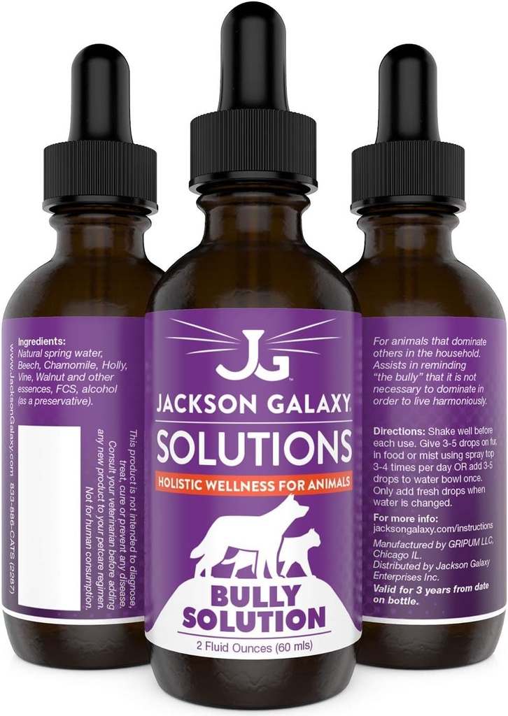Jackson Galaxy: Bully Solution (2 oz) - Solution pour animaux de compagnie - Promotion de la détente et du calme - Peut soutenir l'intimidation et la domination - Formule tout naturel - Reiki Energy