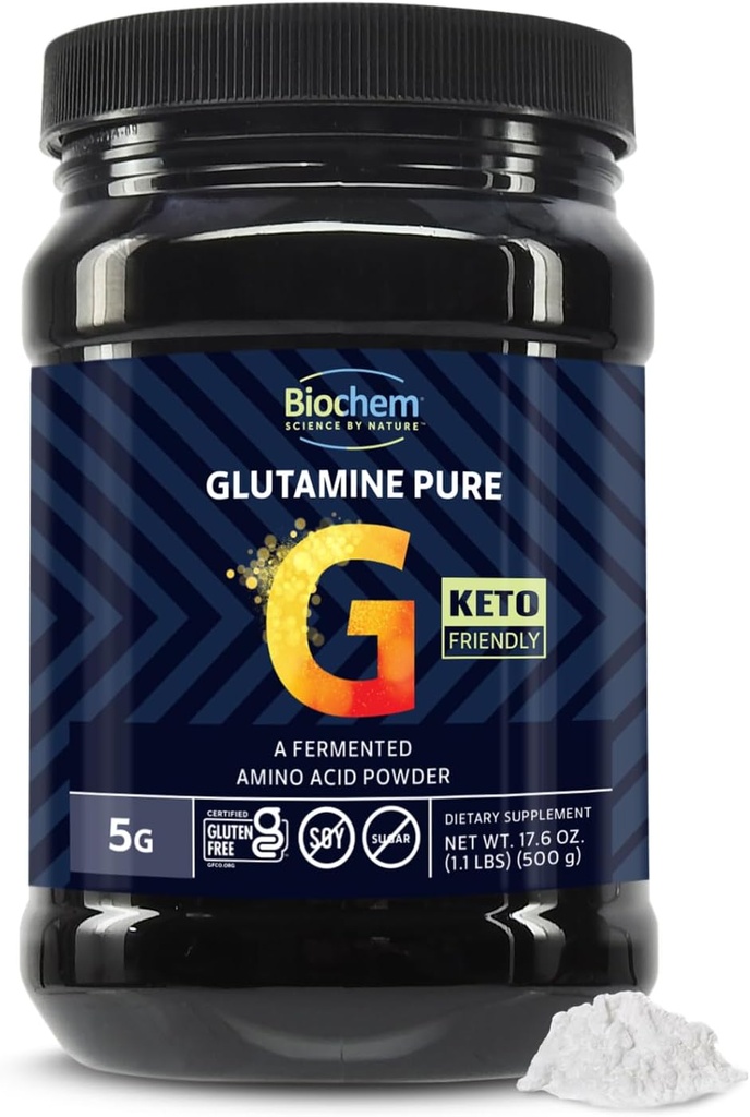 Biochem Glutamine Pure Powder - Pharmaceutical-Grade L-Glutamine pour la récupération après entraînement - Vegan, sans gluten, kéto - Supporte tissu musculaire, santé immunitaire, énergie - 5g par portion, 17,6 oz